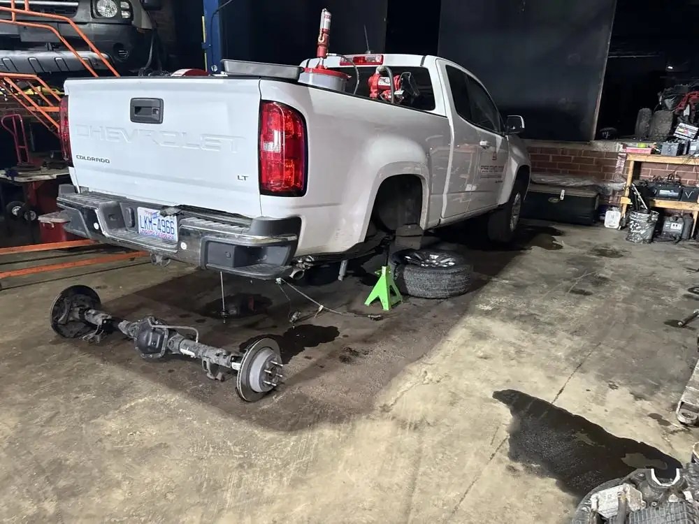Rear axle work on a Chevy Colorado in the bay